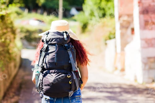 Preview: Unrecognizable people. Middle aged female portrait. Hiking in active travel tourist adventure