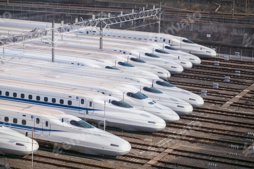 Preview: Shinkansen Bullet Trains Lined Up, Osaka, Japan