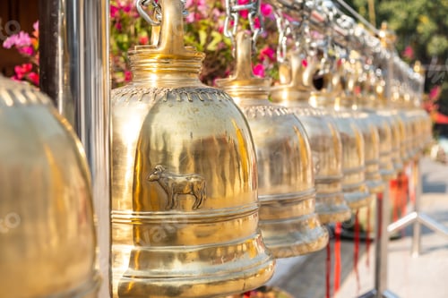 Preview: The iconic golden Buddhist bell at Wat Phrathatsrijomtong temple in Chiang Mai, Thailand