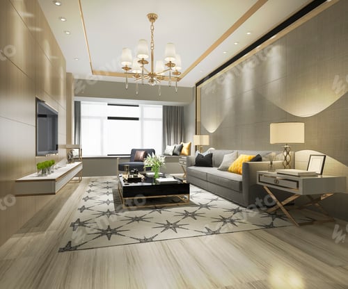 Preview: 3d rendering wood classic living room and dining room with shelf
