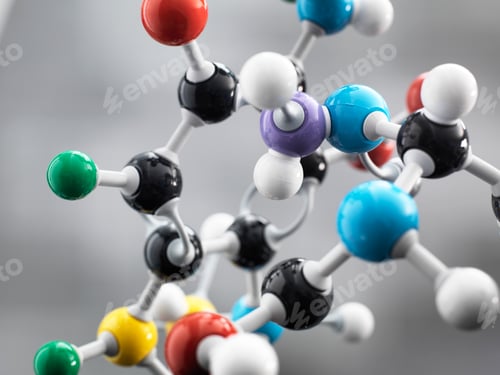 Preview: Still life of a ball and stick model illustrating a chemical formula used in research