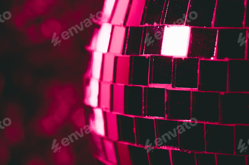 Preview: shiny pink glittering disco ball, party background