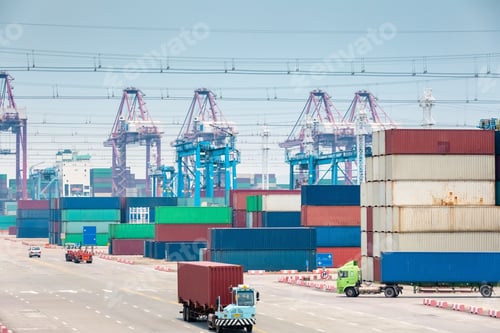 Preview: busy container stack yard closeup