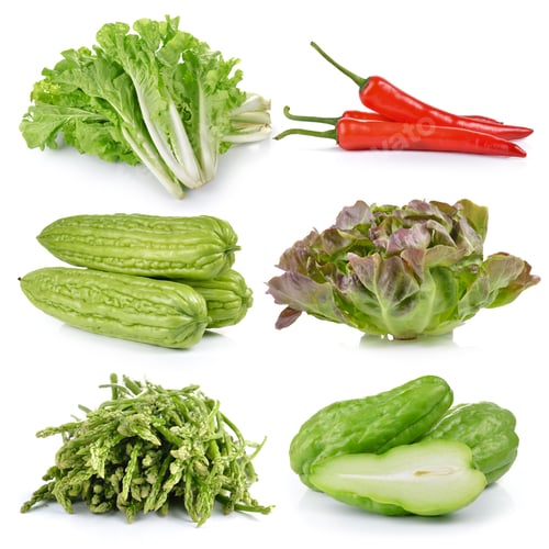 Preview: asparagus, apple, Chayote, Momordica charantia, Green Oak, chili