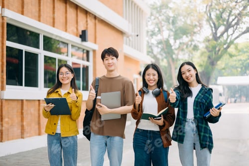 Preview: Young people college students is reading a book while relaxing sitting on grass in a campus park