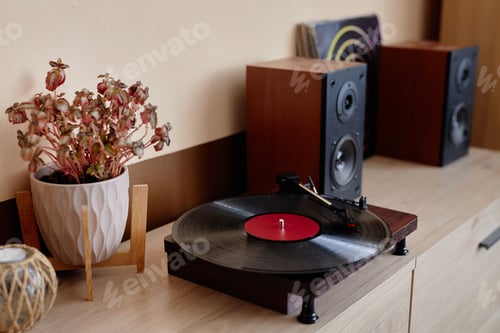 Preview: Retro Record Player on Wooden Table