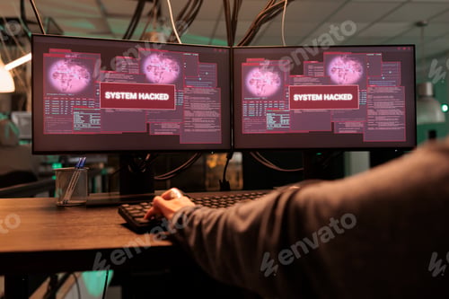 Preview: Woman hacking password, coding virus program, typing on keyboard
