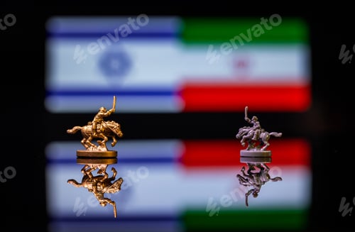 Preview: Conceptual image of war between Israel and Iran using toy soldiers and national flags