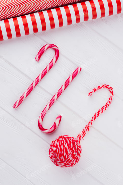 Preview: Festive Candy Canes and Wrapping Paper Still Life