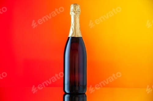 Preview: front view champagne bottle on orange background
