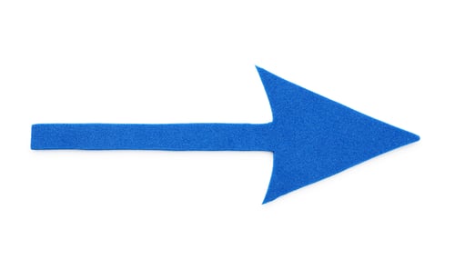 Preview: One blue foam paper arrow isolated on white