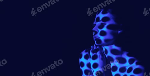 Preview: Womans Face Illuminated by Blue Light, Copy Space