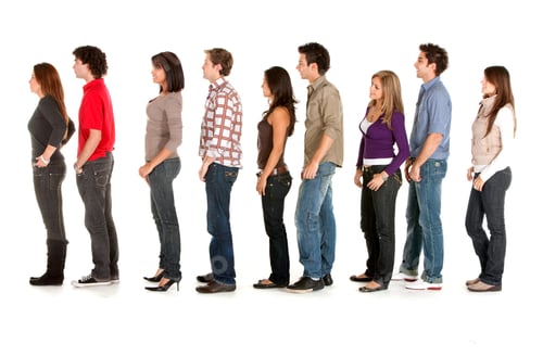 Preview: Casual Group Of People Queueing Isolated Over White