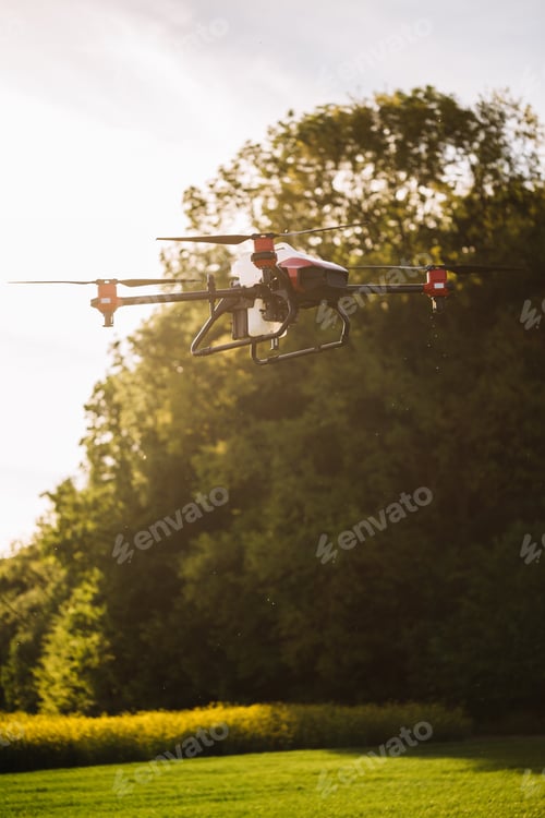 Preview: agricultural drone at sunset in the woods.