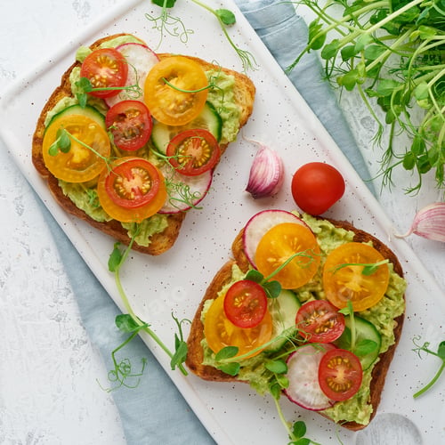 Preview: avocado toast with cherry tomatoes and herbs, breakfast