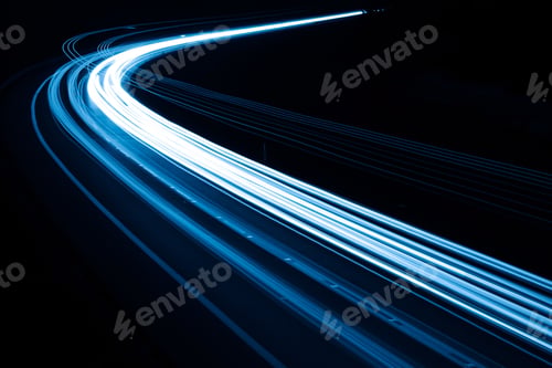 Preview: blue car lights at night. long exposure