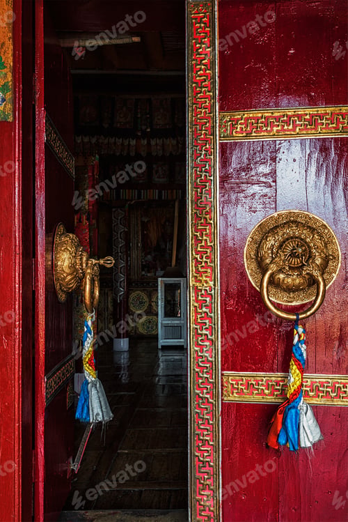 Preview: Open door of Spituk monastery. Ladakh, India