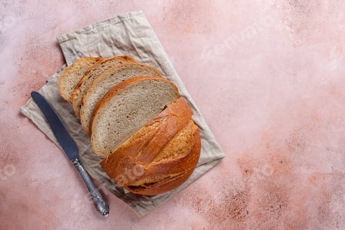 Preview: Freshly baked rye wheat bread sliced.