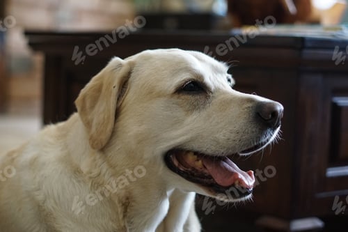 Preview: Profile closeup shot of a white yellow Labrador retriever dog