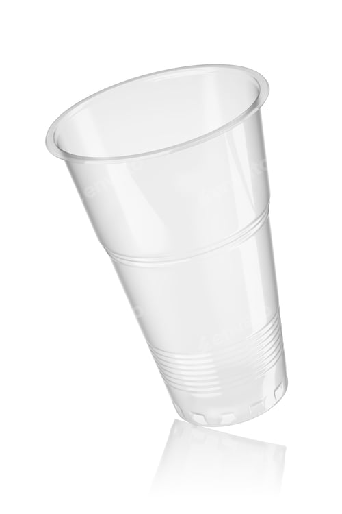 Preview: Empty transparent disposable beer cup isolated on white. 3d rendering.