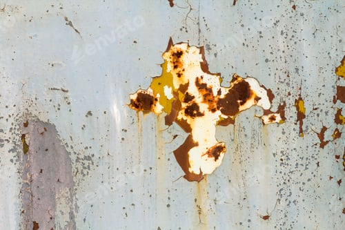 Preview: Abstract background texture of vertical grungy rusting metal plate with peeling paint and extensive
