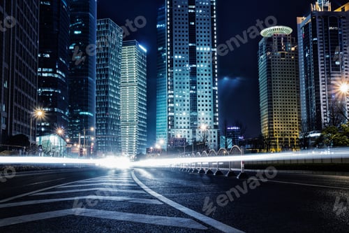 Urban Night Lights Illuminate the City Road