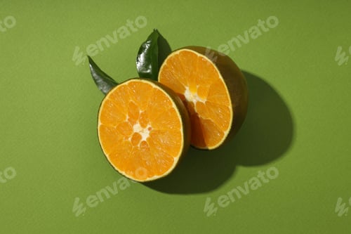 Preview: Halves of chocolate orange on green background