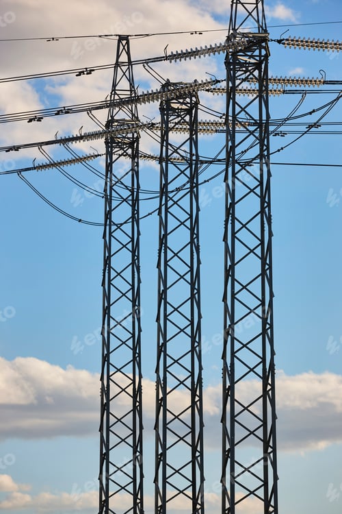 Preview: Power line tower. Energy industry. Industrial electricity distribution. Renewable production