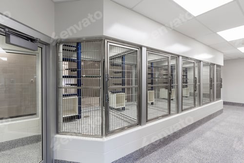 Preview: 54298,Glass viewing area windows of empty animal shelter