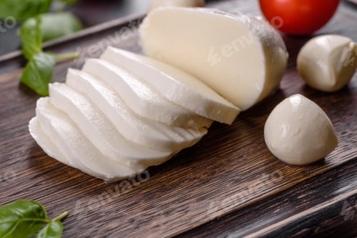 Preview: Italian caprese salad with sliced tomatoes, mozzarella cheese, basil, olive oil