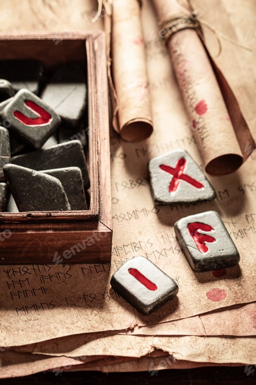 Preview: Black rune stones omen based on futhark alphabet