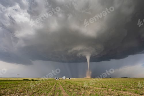 Preview: Fully Condensed Tornado reaching the ground, a weather event, clouds and vapour