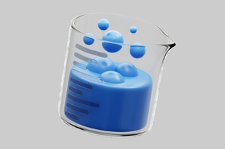 Aperçu: Bécher en verre avec liquide bleu et sphères