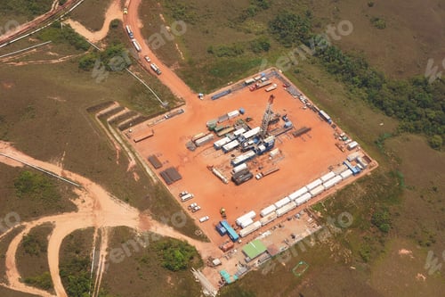 Preview: Panoramic aerial shot of modern complex factory in an industrial area in the daylight