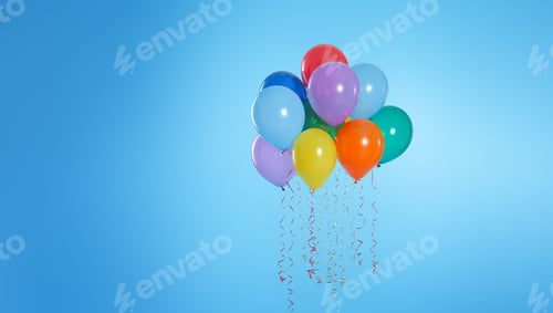 Preview: Many bright balloons floating on color background. Space for text