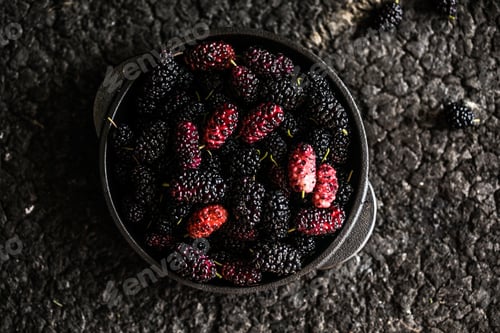 Preview: Fresh mulberries background. Various summer black fruits.