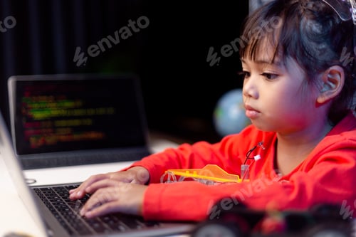 Preview: Asia students learn at home in coding robot cars and electronic board cables in STEM,