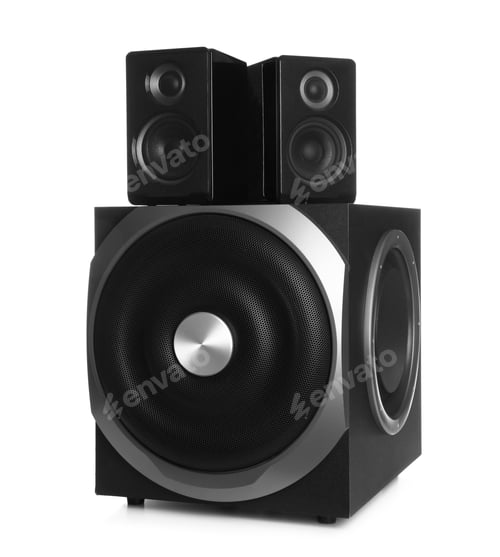 Preview: Modern powerful audio speaker system on white background