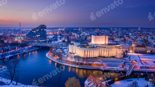 Preview: Opera in winter Bydgoszcz, Poland. Night architecture in Poland