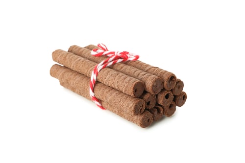 Preview: Bunch of chocolate wafer rolls isolated on white background