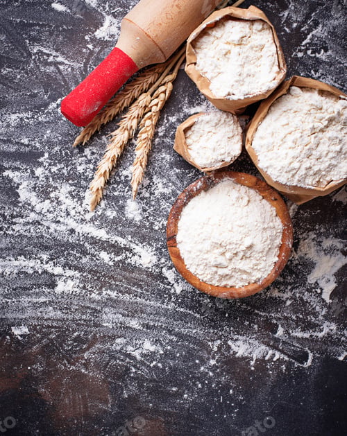 Preview: Wheat flour, ears and rolling pin