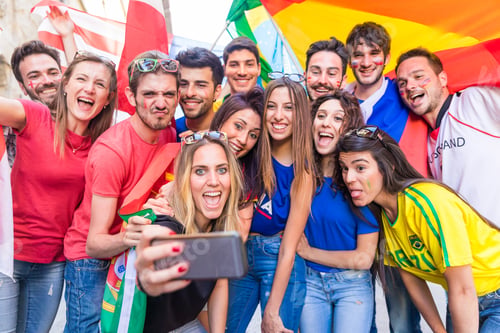 Preview: Happy fans supporters taking a selfie all together