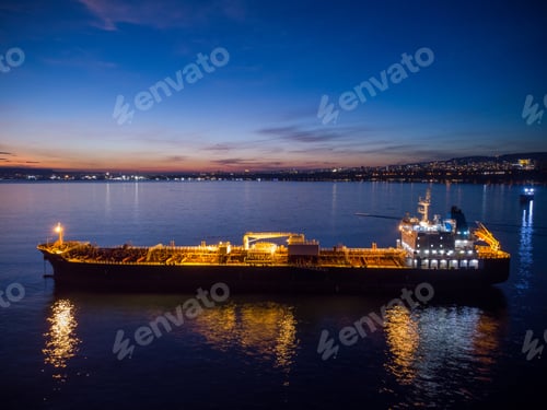 Preview: Aerial view oil ship tanker carrier oil on the sea at night