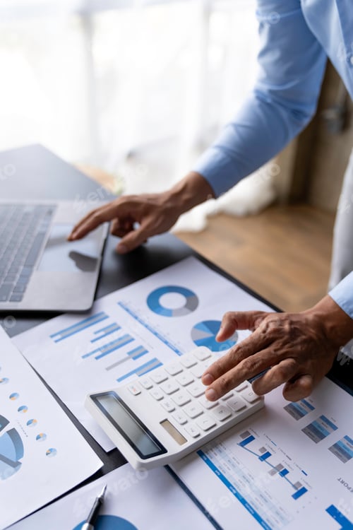 Preview: crop shot of image young man hand calculating monthly expenses finance and investment, accounting, c