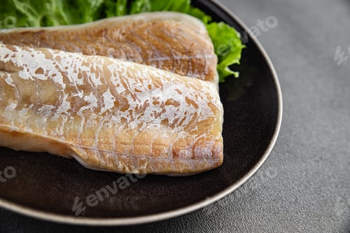 Preview: raw white fish fillet seafood fresh tasty food dish gourmet food background on the table rustic food