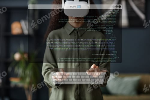 Preview: Young Woman Typing Code In Virtual App