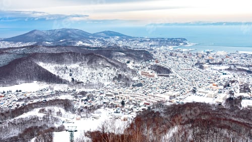 Preview: Aerial view of the city and the sea in winter near the Mount Tengu in Japan