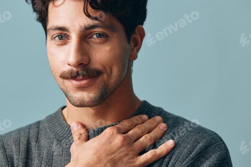 Preview: Man fashion face sweater hipster mature style background beard portrait smile copyspace handsome