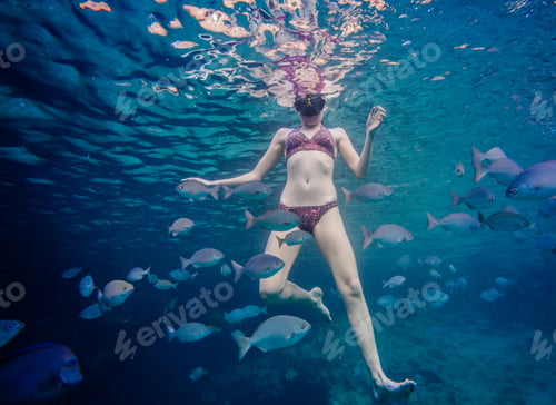 Preview: Girl Snorkeling and Surrounded with Chopa Fish