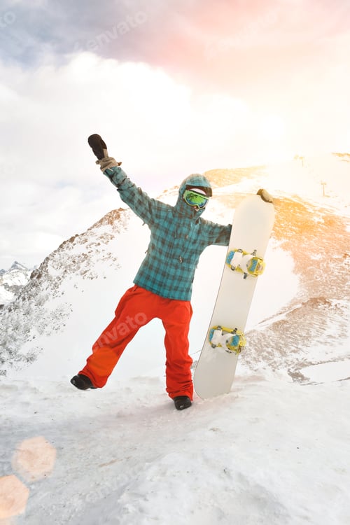Preview: Girl learns snowboarding in mountains at winter